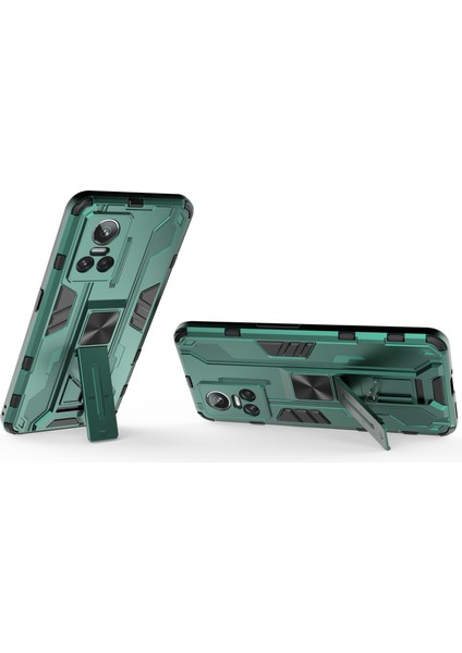 Realme Gt Neo 3 5g Darbeye Dayanıklı Kickstand Telefon Kılıfı Sert Pc Yumuşak Tpu Çift Katmanlı Koruyucu Kılıf-Yeşil (Yurt Dışından) modelleri