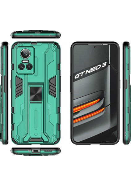 Realme Gt Neo 3 5g Darbeye Dayanıklı Kickstand Telefon Kılıfı Sert Pc Yumuşak Tpu Çift Katmanlı Koruyucu Kılıf-Yeşil (Yurt Dışından) fırsatları