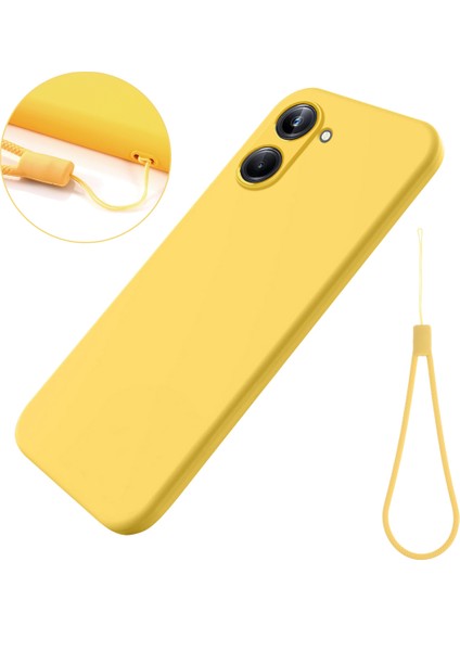 Realme 10 Pro 5g Yumuşak Astarlı Sıvı Silikon Telefon Kılıfı Çizilmez Cep Telefonu Kılıfı Kayışlı-Sarı (Yurt Dışından)