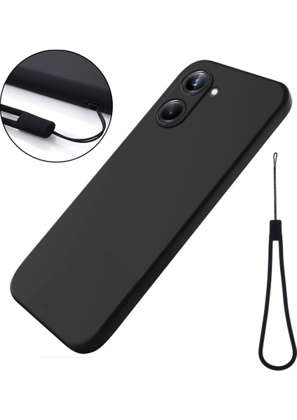 Realme 10 Pro 5g Yumuşak Astarlı Sıvı Silikon Telefon Kılıfı Çizilmez Cep Telefonu Kılıfı Kayışlı-Siyah (Yurt Dışından)