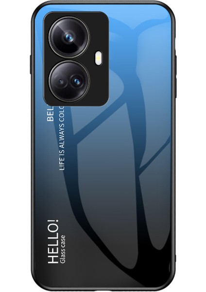 Realme 10 Pro+5g Degrade Renk Çizilmeye Dayanıklı Telefon Kılıfı Temperli Cam Sert Pc Yumuşak Tpu Telefon Kılıfı-Degrade Mavi Siyah (Yurt Dışından)