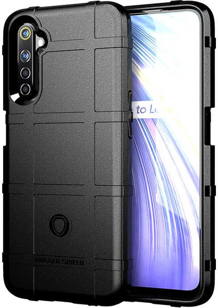 Realme 6-Siyah Için Sağlam Kalkan Kare Izgara Doku Tpu Kılıfı (Yurt Dışından)