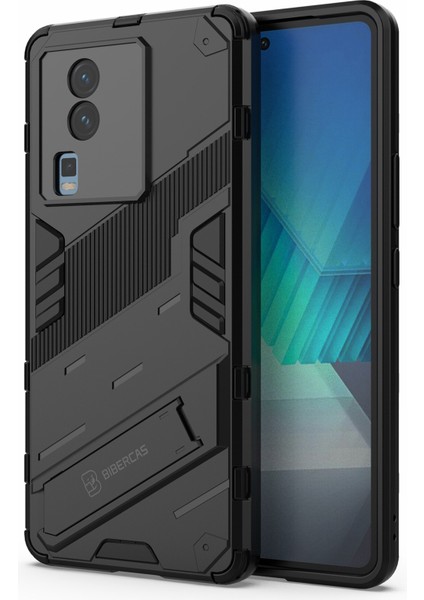 Vivo Iqoo Neo7 5g Için Sert Pc Yumuşak Tpu Kılıf Koruyucu Kılıf Kickstand Cep Telefonu Kılıfı-Siyah (Yurt Dışından)