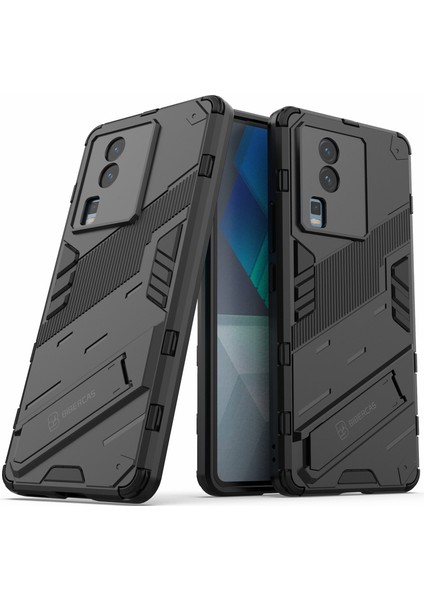 Vivo Iqoo Neo7 5g Için Sert Pc Yumuşak Tpu Kılıf Koruyucu Kılıf Kickstand Cep Telefonu Kılıfı-Siyah (Yurt Dışından)