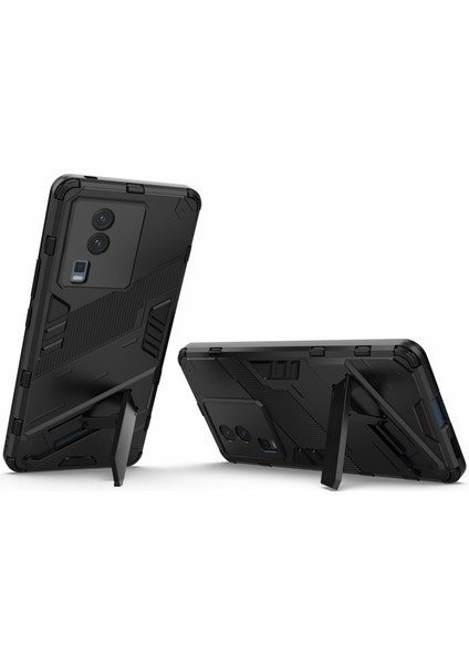 Vivo Iqoo Neo7 5g Için Sert Pc Yumuşak Tpu Kılıf Koruyucu Kılıf Kickstand Cep Telefonu Kılıfı-Siyah (Yurt Dışından)