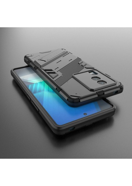 Vivo Iqoo Neo7 5g Için Sert Pc Yumuşak Tpu Kılıf Koruyucu Kılıf Kickstand Cep Telefonu Kılıfı-Siyah (Yurt Dışından)
