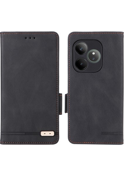 Realme Gt 6 5g/gt 6t 5g/gt Neo6 5g/gt Neo6 Se 5g Kılıf Deri Cüzdan Donanım Dekor Telefon Kılıfı-Siyah (Yurt Dışından)