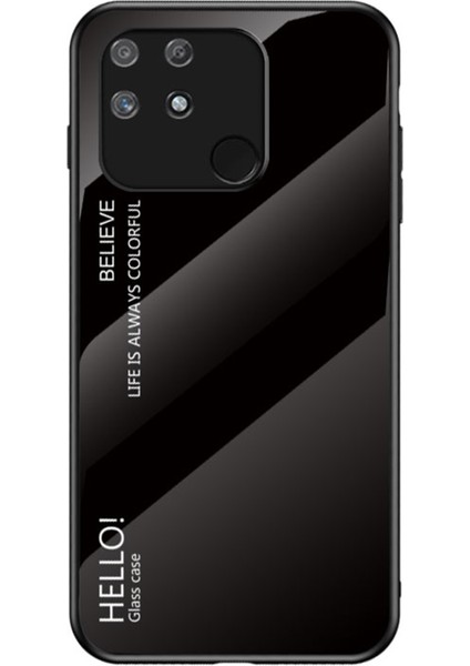 Parmak Izi Önleyici Çizilmez Degrade Renk Temperli Cam Hibrit Kapak Telefon Kılıfı Realme Narzo 50A-SIYAH (Yurt Dışından)