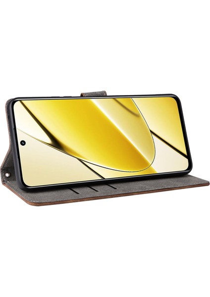 Realme 11 5G(GLOBAL)/11X 5g Deri Kılıf Rfıd Engelleme Standı Manyetik Kapatma Telefon Kılıfı-Kahverengi (Yurt Dışından) fırsatları