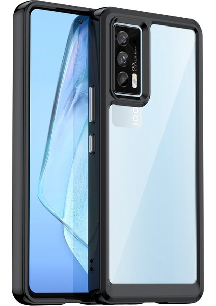 Vivo Iqoo 7(Hindistan)5g/iqoo Neo5 Aşınmaya Dayanıklı Düşmeye Karşı Şeffaf Arka Kılıf Hibrit Akrilik+Tpu Bağımsız Düğmeli Cep Telefonu Kılıfı-Siyah (Yurt Dışından)