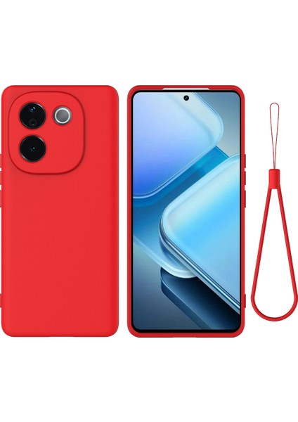 Vivo Iqoo Z9S Pro 5g/t3 Pro 5g Kılıf Sıvı Silikon Çizilmez Telefon Kılıfı El Kayışı Ile-Kırmızı (Yurt Dışından)