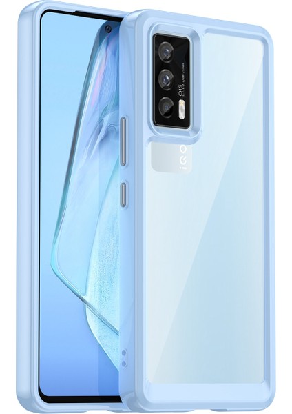 Vivo Iqoo 7(Hindistan)5g/iqoo Neo5 Aşınmaya Dayanıklı Düşmeye Karşı Şeffaf Arka Kılıf Hibrit Akrilik+Tpu Bağımsız Düğmeli Cep Telefonu Kılıfı-Bebek Mavisi (Yurt Dışından)
