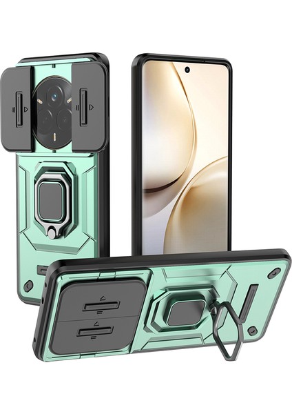 Realme 14 Pro 5g Kılıf Pc+Tpu Kickstand Telefon Koruyucu Lens Kapağı-Yeşil (Yurt Dışından)