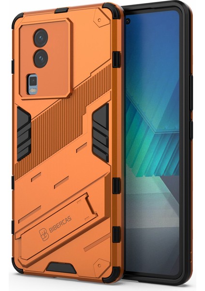 Vivo Iqoo Neo7 5g Için Sert Pc Yumuşak Tpu Kılıf Koruyucu Kılıf Kickstand Cep Telefonu Kılıfı-Turuncu (Yurt Dışından)
