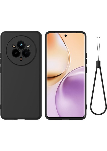 Realme 14 Pro 5g Sıvı Silikon Kılıf Telefon Arka Kapağı El Kayışı Ile-Siyah (Yurt Dışından)