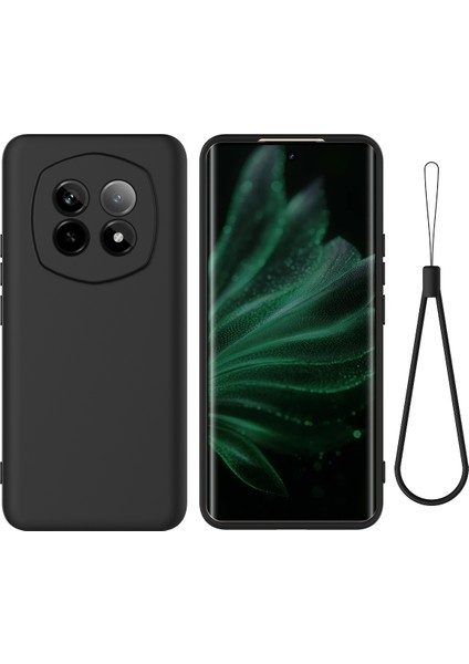 Realme P2 Pro 5g Kılıf Sıvı Silikon Telefon Arka Kapağı El Kayışı Ile-Siyah (Yurt Dışından)