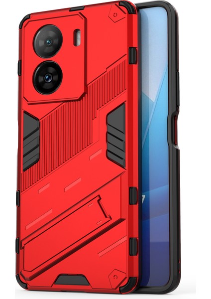 Vivo Iqoo Z7 5g Sert Pc Için Darbeye Dayanıklı Arka Kapak + Ayaklı Esnek Tpu Telefon Kılıfı - Kırmızı (Yurt Dışından)