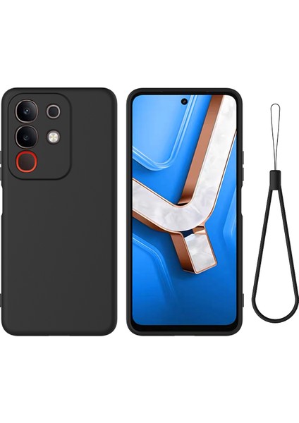 Vivo Iqoo Z10X 5G/Y300T 5g Sıvı Silikon Kılıf Telefon Arka Kapağı El Kayışı Ile-Siyah (Yurt Dışından)