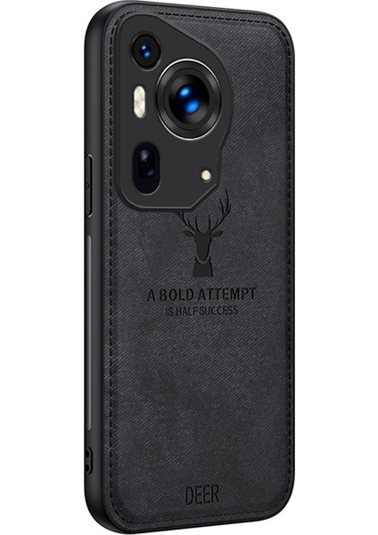 Huawei Pura 70 Ultra Kılıf Geyik Desenli Pu Deri Kaplamalı Pc+Tpu Hibrit Telefon Kılıfı-Siyah (Yurt Dışından)