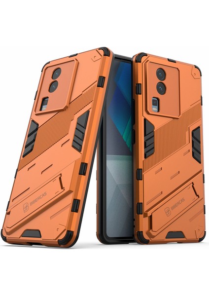 Vivo Iqoo Neo7 5g Için Sert Pc Yumuşak Tpu Kılıf Koruyucu Kılıf Kickstand Cep Telefonu Kılıfı-Turuncu (Yurt Dışından)