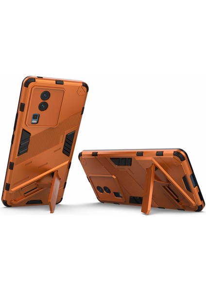Vivo Iqoo Neo7 5g Için Sert Pc Yumuşak Tpu Kılıf Koruyucu Kılıf Kickstand Cep Telefonu Kılıfı-Turuncu (Yurt Dışından)