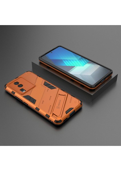 Vivo Iqoo Neo7 5g Için Sert Pc Yumuşak Tpu Kılıf Koruyucu Kılıf Kickstand Cep Telefonu Kılıfı-Turuncu (Yurt Dışından)