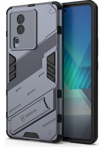 Vivo Iqoo Neo7 5g Için Sert Pc Yumuşak Tpu Kılıf Koruyucu Kılıf Kickstand Cep Telefonu Kılıfı-Gri (Yurt Dışından)