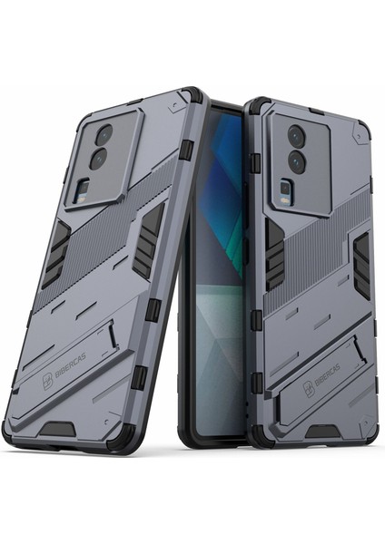 Vivo Iqoo Neo7 5g Için Sert Pc Yumuşak Tpu Kılıf Koruyucu Kılıf Kickstand Cep Telefonu Kılıfı-Gri (Yurt Dışından)