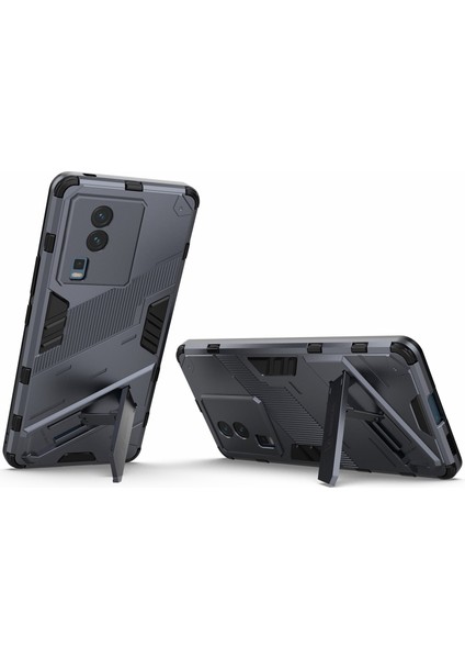 Vivo Iqoo Neo7 5g Için Sert Pc Yumuşak Tpu Kılıf Koruyucu Kılıf Kickstand Cep Telefonu Kılıfı-Gri (Yurt Dışından)
