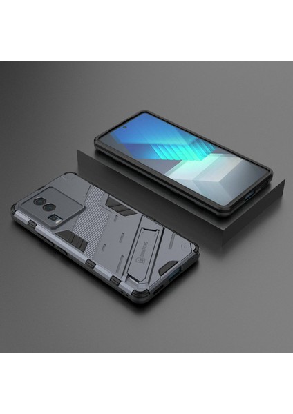 Vivo Iqoo Neo7 5g Için Sert Pc Yumuşak Tpu Kılıf Koruyucu Kılıf Kickstand Cep Telefonu Kılıfı-Gri (Yurt Dışından)