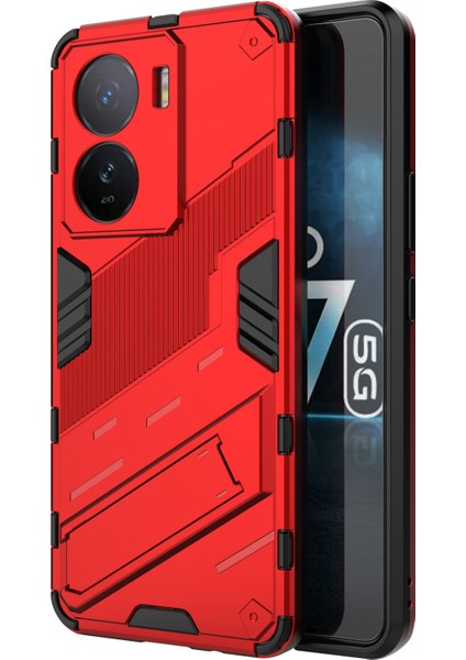 Vivo Iqoo Z7 5g Darbeye Dayanıklı Kickstand Kılıf Tpu+Pc Çift Koruma Telefon Kılıfı-Kırmızı (Yurt Dışından)