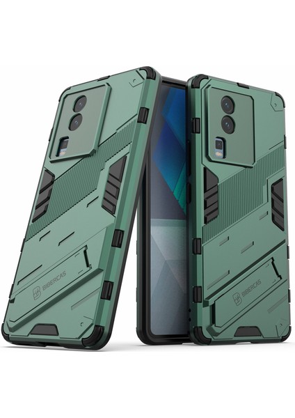 Vivo Iqoo Neo7 5g Için Sert Pc Yumuşak Tpu Kılıf Koruyucu Kılıf Kickstand Cep Telefonu Kılıfı-Yeşil (Yurt Dışından)