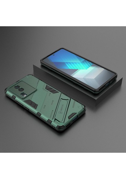 Vivo Iqoo Neo7 5g Için Sert Pc Yumuşak Tpu Kılıf Koruyucu Kılıf Kickstand Cep Telefonu Kılıfı-Yeşil (Yurt Dışından)