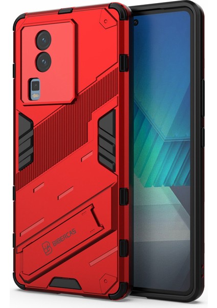 Vivo Iqoo Neo7 5g Için Sert Pc Yumuşak Tpu Kılıf Koruyucu Kılıf Kickstand Cep Telefonu Kılıfı-Kırmızı (Yurt Dışından)