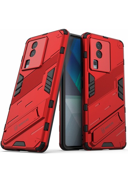 Vivo Iqoo Neo7 5g Için Sert Pc Yumuşak Tpu Kılıf Koruyucu Kılıf Kickstand Cep Telefonu Kılıfı-Kırmızı (Yurt Dışından)