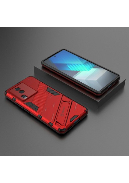 Vivo Iqoo Neo7 5g Için Sert Pc Yumuşak Tpu Kılıf Koruyucu Kılıf Kickstand Cep Telefonu Kılıfı-Kırmızı (Yurt Dışından)