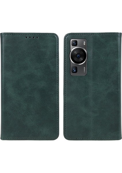 Huawei P60/P60 Pro Dana Dokusu Pu Deri Kılıf Iş Stili Cüzdan Standı Telefon Kılıfı-Yeşil (Yurt Dışından)