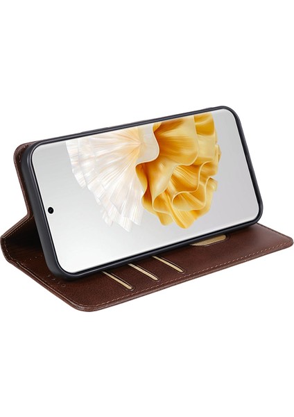 Huawei P60/P60 Pro Dana Dokusu Pu Deri Kılıf Iş Stili Cüzdan Standı Telefon Kılıfı-Kahverengi (Yurt Dışından) fırsatları