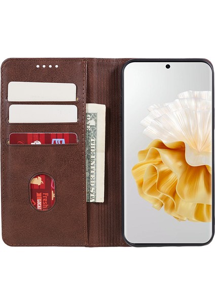 Huawei P60/P60 Pro Dana Dokusu Pu Deri Kılıf Iş Stili Cüzdan Standı Telefon Kılıfı-Kahverengi (Yurt Dışından) indirimleri