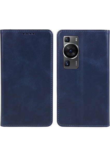 Huawei P60/P60 Pro Dana Dokusu Pu Deri Kılıf Iş Stili Cüzdan Standı Telefon Kılıfı-Mavi (Yurt Dışından)