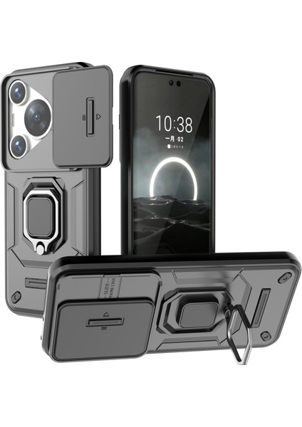 Huawei Pura 70 Pro/pura 70 Pro+Kickstand Kılıf Slayt Lens Koruma Pc+Tpu Telefon Kılıfı-Siyah (Yurt Dışından)