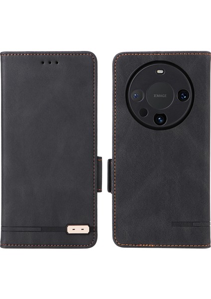 Huawei Mate 60 Pro Donanım Dekor Standı Telefon Kılıfı Pu Deri Cüzdan Kapağı-Siyah (Yurt Dışından)