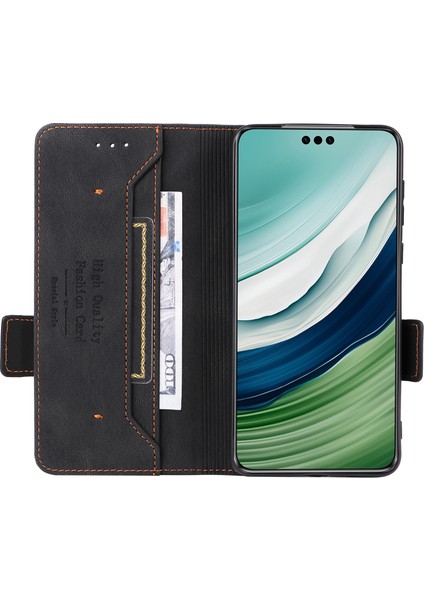 Huawei Mate 60 Pro Donanım Dekor Standı Telefon Kılıfı Pu Deri Cüzdan Kapağı-Siyah (Yurt Dışından) fırsatları