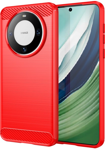 Huawei Mate 60 Kılıf Darbeye Dayanıklı Tpu Kabuk Fırçalanmış Karbon Fiber Doku Telefon Kılıfı-Kırmızı (Yurt Dışından)