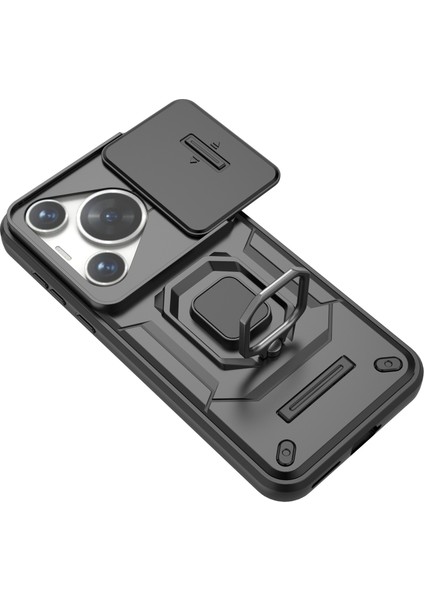 Huawei Pura 70 Pro/pura 70 Pro+Kickstand Kılıf Slayt Lens Koruma Pc+Tpu Telefon Kılıfı-Siyah (Yurt Dışından) modelleri