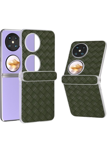 Huawei Pocket 2 Kılıf Dokuma Doku Menteşe Koruma Pu+Pc Telefon Kılıfı-Yeşil (Yurt Dışından)