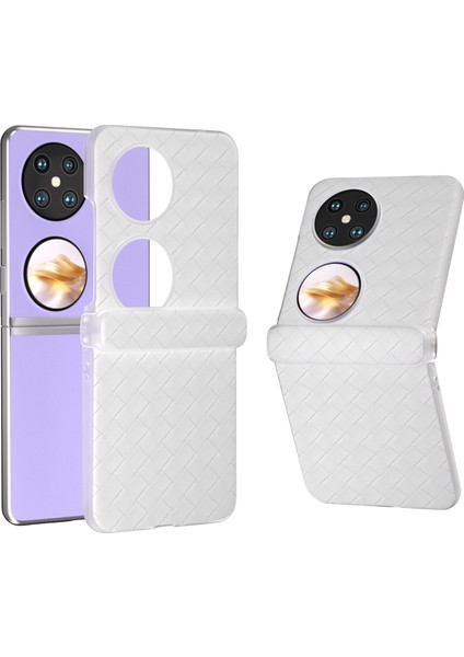 Huawei Pocket 2 Kılıf Dokuma Doku Menteşe Koruma Pu+Pc Telefon Kılıfı-Beyaz (Yurt Dışından)