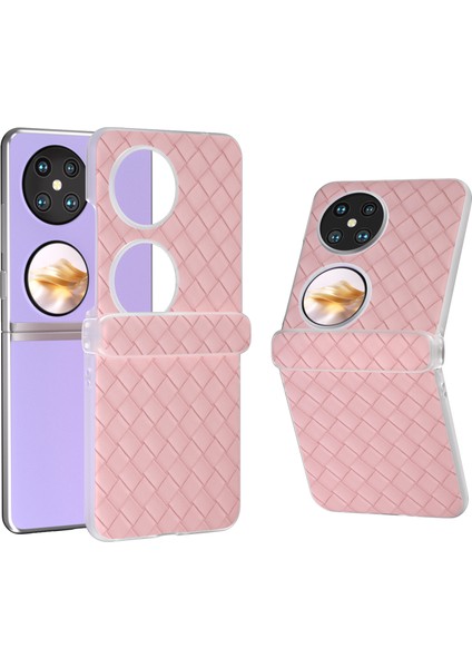 Huawei Pocket 2 Kılıf Dokuma Doku Menteşe Koruma Pu+Pc Telefon Kılıfı-Pembe (Yurt Dışından)