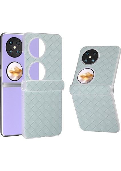 Huawei Pocket 2 Kılıf Dokuma Doku Menteşe Koruma Pu+Pc Telefon Kılıfı-Açık Yeşil (Yurt Dışından)