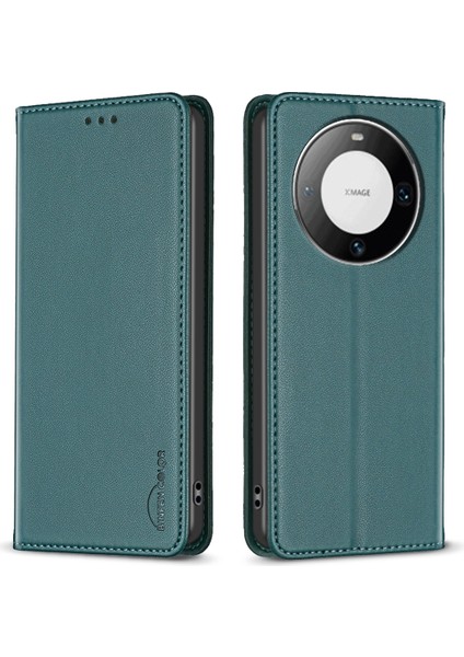 Bınfen Color BF18 Huawei Mate 60 Pro/mate 60 Pro+Deri Telefon Kılıfı Kart Tutucu Stand Kılıf-Yeşil (Yurt Dışından)